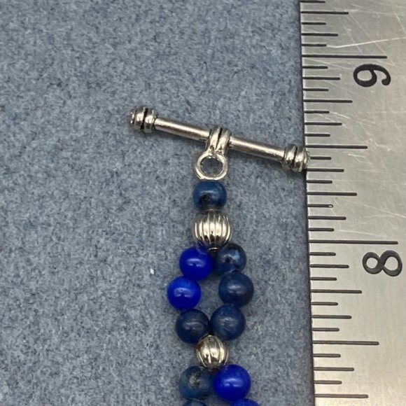 Toggle Bracelet 8 In Silver Flower Shades of Dark Blue Round Bead Retro Cottage - Picture 7 of 7